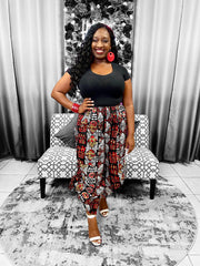 Women Long Palazzo Pants - Tribal Print Red & White Dazzled By B