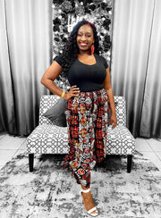 Women Long Palazzo Pants - Tribal Print Red & White Dazzled By B