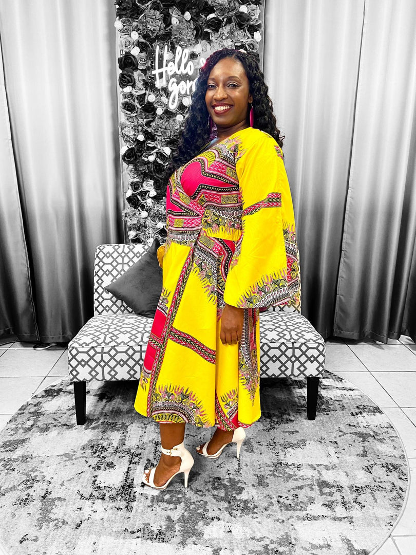 Dashiki Print Bell Sleeves Wrap Dress Dazzled By B