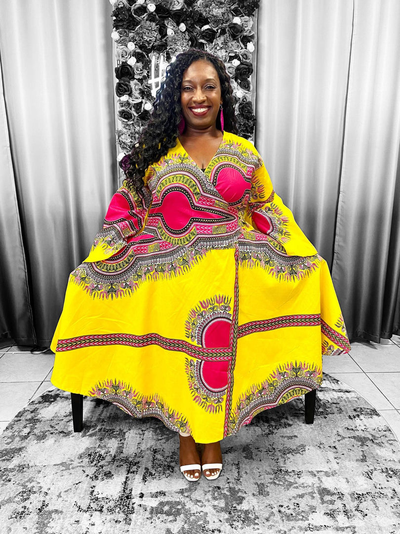Dashiki Print Bell Sleeves Wrap Dress Dazzled By B