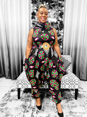 Turtle Neck Printed Jumpsuit Dazzled By B