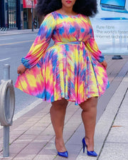 Colorblock Lantern Sleeve Casual Dress Dazzled By B