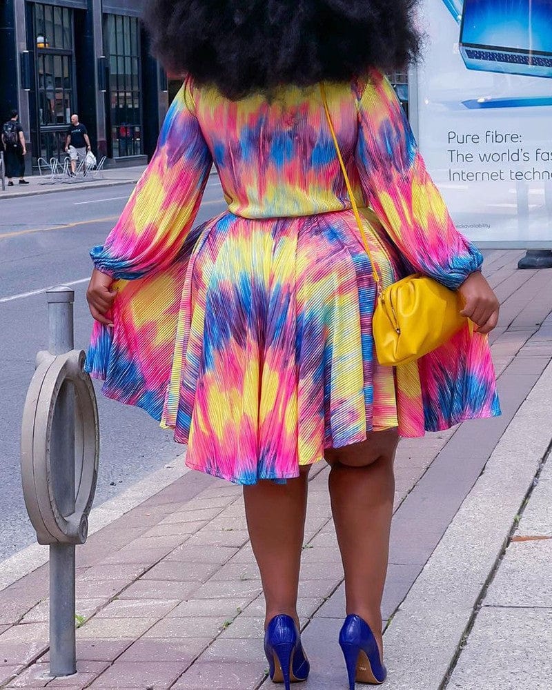 Colorblock Lantern Sleeve Casual Dress Dazzled By B