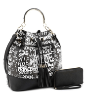 Graffiti Drawstring & Satchel Wallet Set - Black & White Dazzled By B
