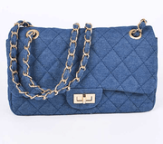 Denim Quilted Shoulder Bag - Dark Denim Dazzled By B