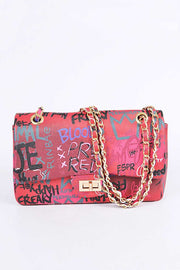 Graffiti Mix Color Shoulder Bag - Burgundy Dazzled By B