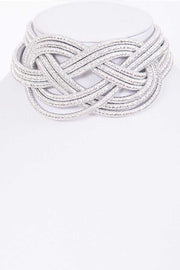 Metallic Braided Collar Necklace - Silver Dazzled By B