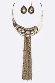 Vintage Inspired Chain Drop Necklace Set - Gold Dazzled By B
