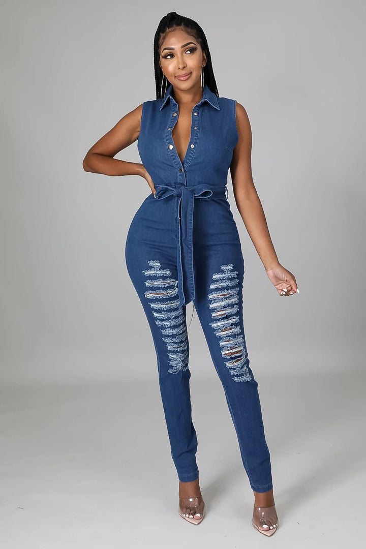 The Ripped Denim Jumpsuit Dazzled By B